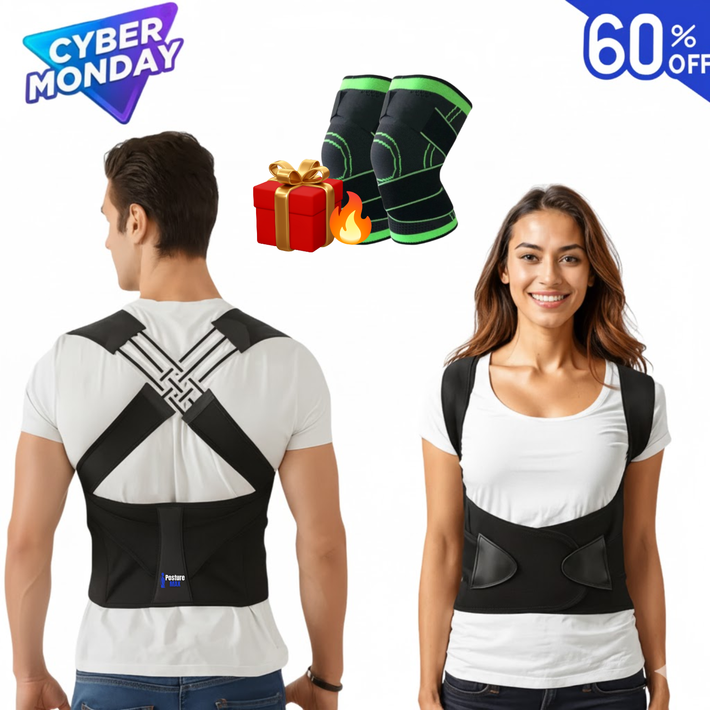 CORRECTOR POSTURAL POSTUREMAX + RODILLERAS DE REGALO CYBERMONDAY